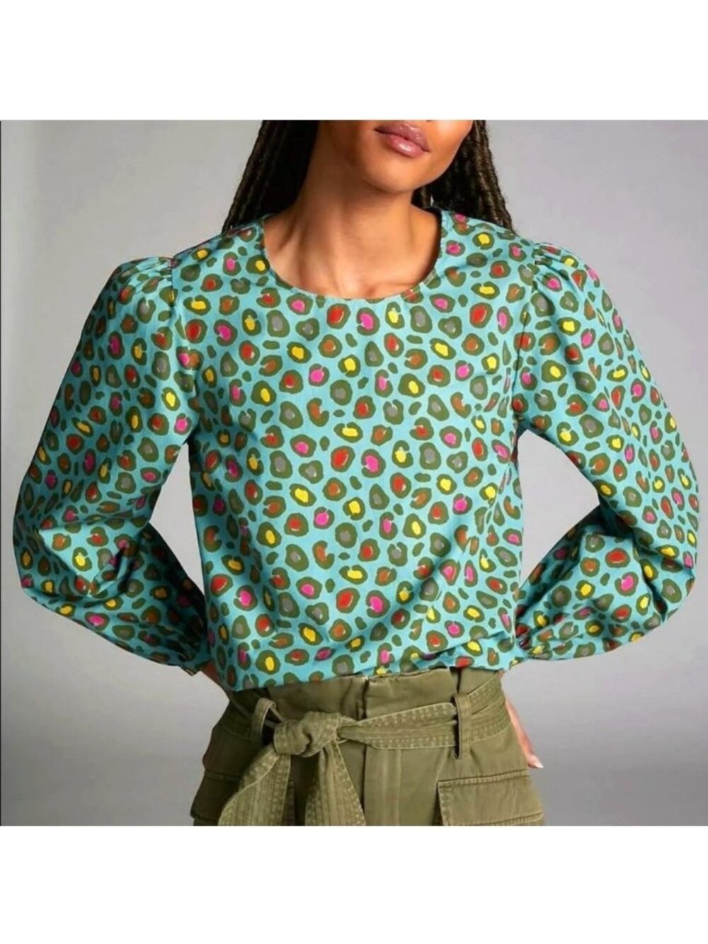 Anthropologie Farm Rio Animal Hanya Puff Long Sleeve Top Medium